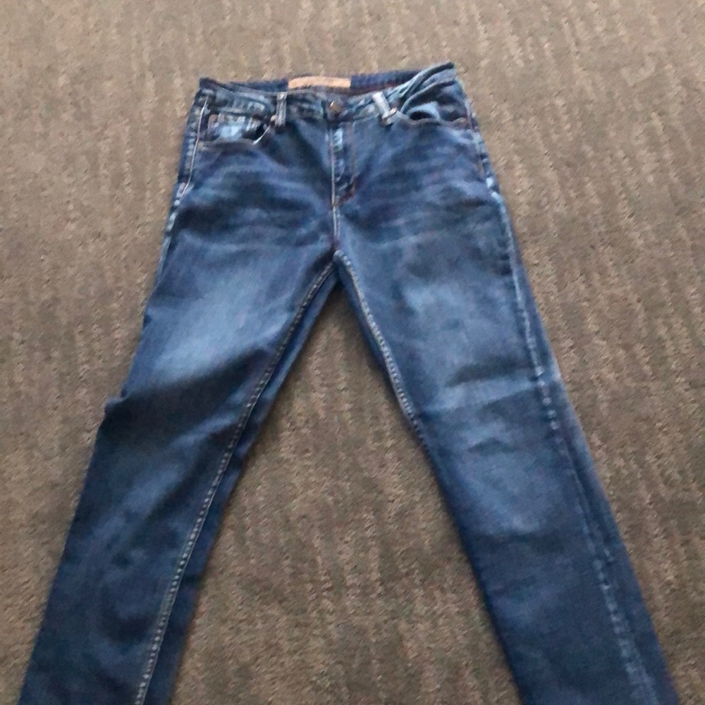 Designer slim cut jeans.